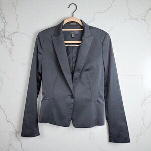 MANGO Black Cotton Blend Peak Lapel Structured Blazer
